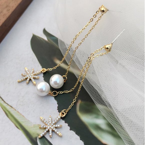 💙Star Shiny Pearl Threader Earrings - Picture 2 of 12